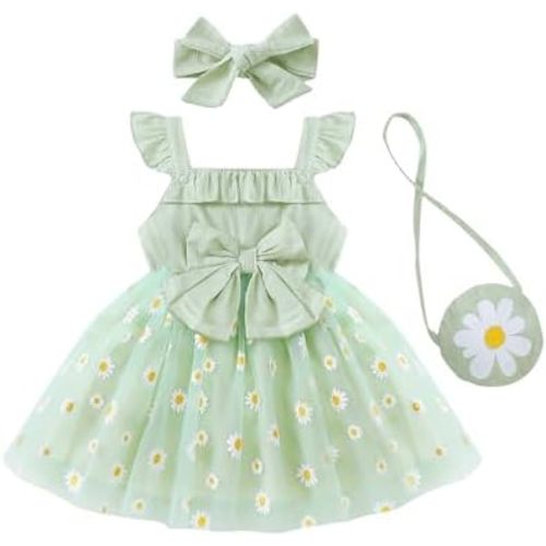 Renotemy Toddler Baby Flower Girl Dress Summer Boho Fairy Tutu Tulle Dresses Princess Wedding Party Dress for Girls 3M-4T