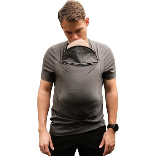 Lalabu The Dad Shirt | Hands-Free Baby Carrier for Dad with Kangaroo Pouch | Engineered for Bonding, Safety, & Comfort for Newborns Up to 15 Lbs. | CPSC Compliant - Simple Gray - 2XL