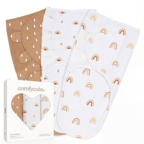 Swaddle Blankets for Baby Girl & Boy 3 Pack Sleep Sack Velcro by Comfy Cubs - Large, Rainbow Bohemian