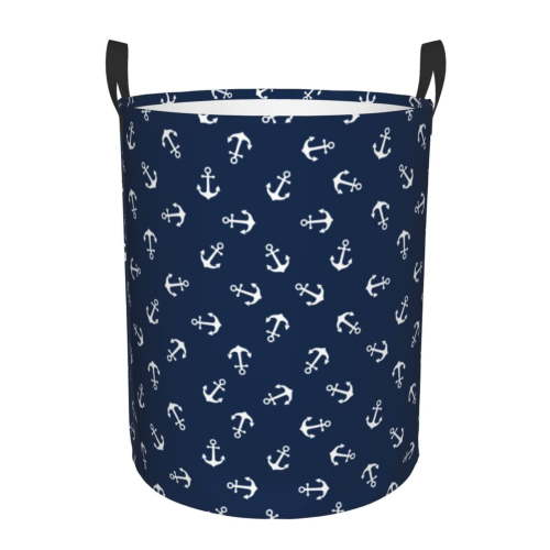 Large Laundry Basket with Handles - Nautical Themed Anchors Baby Kids Dirty Clothes Laundry Hamper