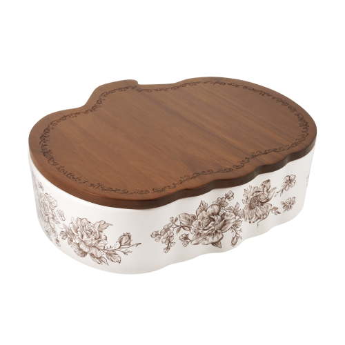 The Pioneer Woman Stoneware Pumpkin Baker with Acacia Wood Lid, Agatha Brown