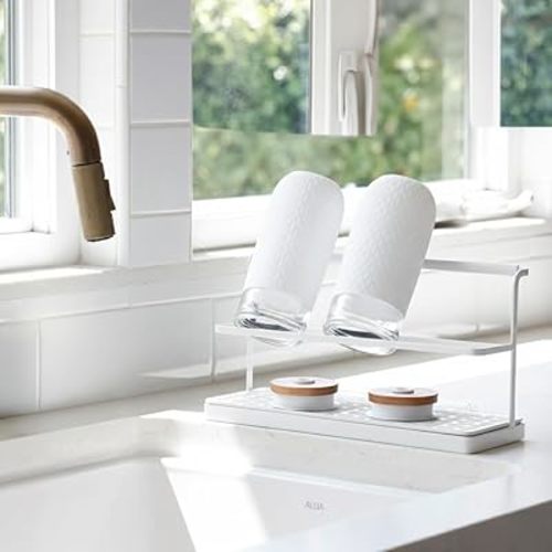 Selegna Diatomaceous Earth Bottle Drying Rack, Baby Bottle Drying Rack, Over Sink Instant Dry Small Dish Drying Rack & Bottle Dryer, Space Saving Narrow Two Tier Tower Water Bottle Drying Rack (White)