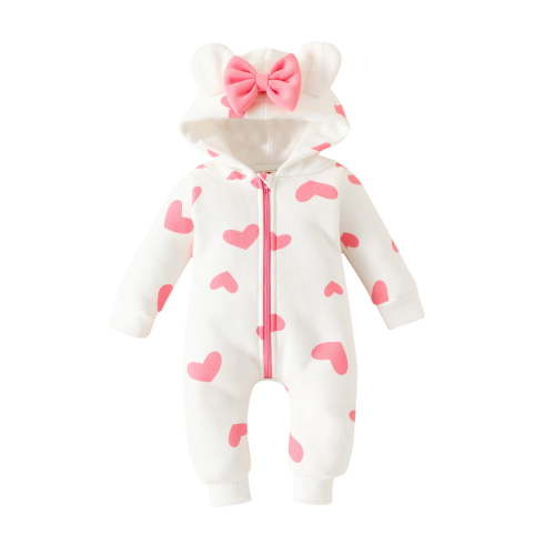 Diufon Newborn Baby Girl Hoodie Bodysuit Infant Fall Winter Long Sleeve Thickened Warm Printed Romper with Bow