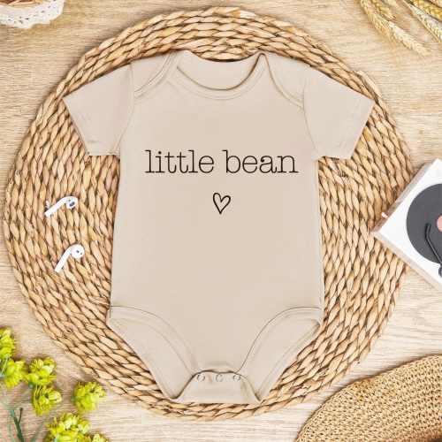 Soft & Breathable Cotton Baby Romper - "Little Bean" Heart Print Onesie | Short Sleeve, Round Neck for Newborns & Toddlers | Ideal for Summer, Perfect for Outdoor