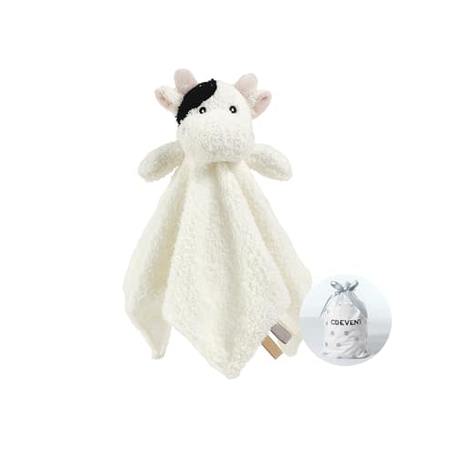 CREVENT Cozy Plush Baby Security Blanket, Loveys for Baby Girls and Boys, Birthday (Cow)