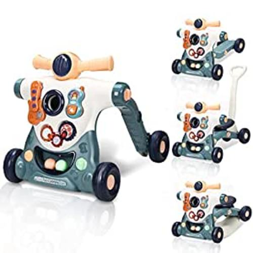 Amazon.com : Kirumie 6 in 1 Baby Walker, Sit to Stand Learning Walker for Boys Girls, Multiple Activity Center with Music and Lights, Adjustable Push Walkers Toy Gift for Babies Over 9 Months, Blue : Toys & Games