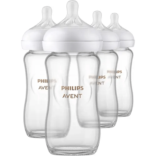 Philips AVENT Glass Natural Baby Bottle with Natural Response Nipple, Clear, 8oz, 4pk, SCY913/04