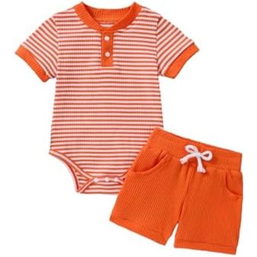 Baby Boy Outfits Ribbed Short Sleeve Striped Romper Top Solid Shorts with Pocket Baby Boy Summer Clothes 0-18M