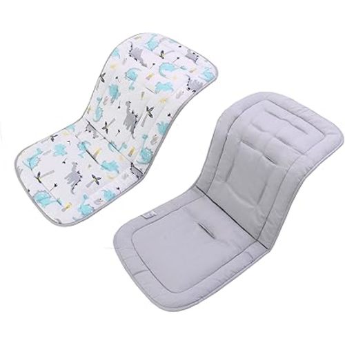 Baby Stroller Cushion, Universal Breathable and Soft Newborn Stroller Mat, 100% Cotton Cover Toddler Seat Pad Liner for Stroller, 34x78cm,1 Pack(Dinosaur+Grey))