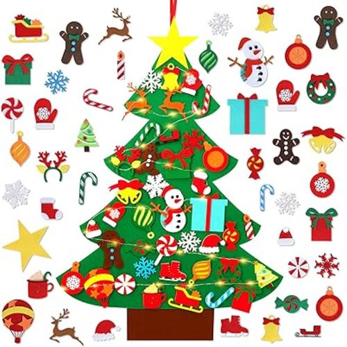 Garma DIY Felt Christmas Tree Set with 41PCS Kids Wall Hanging Detachable Ornaments, Felt Christmas Craft Kits Decorations for Toddler Xmas Gifts New Year Parties Supplies