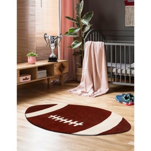 Unique Loom Playtime Kids Wool Collection Area Rug - Football (2' 5" x 4' 3" Oval Brown/Ivory)