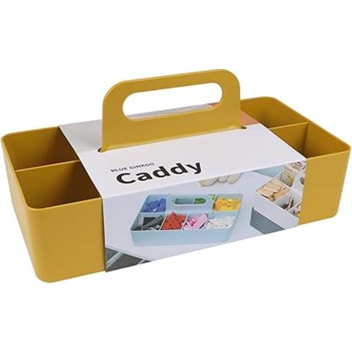BLUE GINKGO Stackable Organizer Caddy – Korean-Made Portable Tote for Bathroom, Office, Crafts, or School Supplies (Long Rectangle, Yellow)