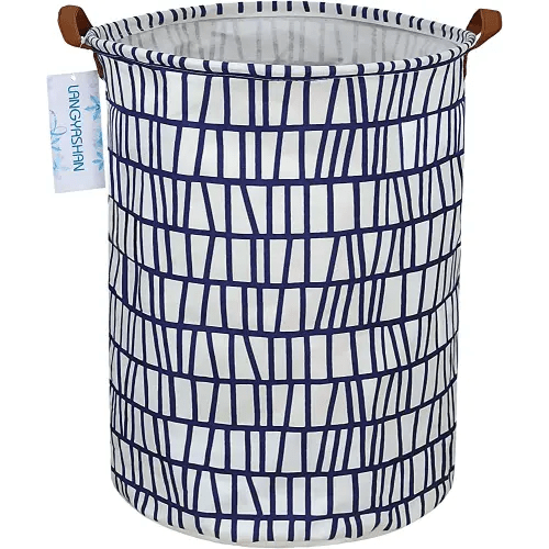 Round Laundry Basket Collapsible Storage Hamper Organizer Blue Stripes