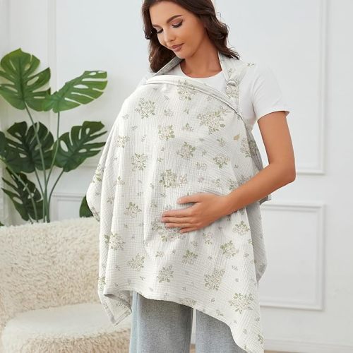 Muslin Nursing Cover for Baby Breastfeeding, Breathable 100% Cotton Breastfeeding Cover with Rigid Hoop for Mother Nursing Apron (Floral Love)