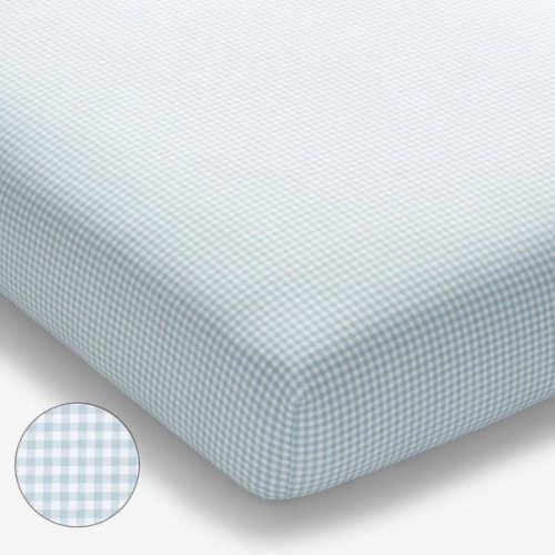 Company Kids Ditsy Gingham Blue Organic Cotton Percale Crib Sheet