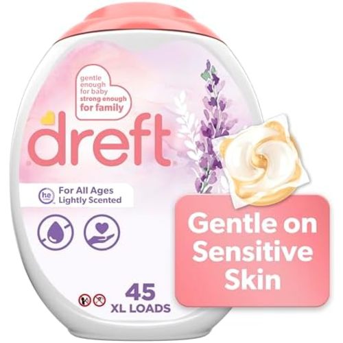Dreft Laundry Detergent Pacs, Lightly Scented, Lavender, For Baby and Family, XL Pacs, 45 Count