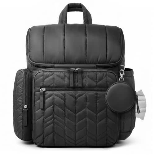 TOPEAST Diaper Bag Backpack, Large Travel Baby Bag for Daily Essentials | Waterproof Diaper Backpack with Changing Pad, Insulated Bottle Pockets, Pacifier Case, Stroller Straps for Mom Dad, Black