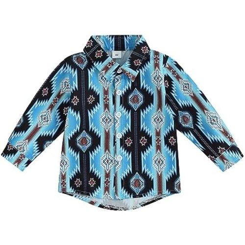 Western Baby Boy Clothes Long Sleeve Cow Print Shirts Button Down Lapel Tops Tees Fall Winter Clothes 6M-4T