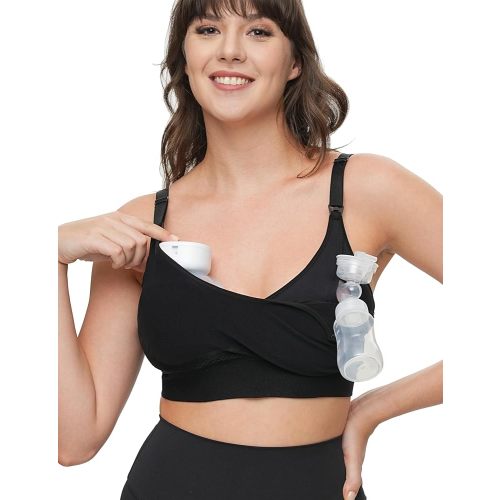 4-in-1 Pumping Bra Hands Free, Low-Impact Sports Nursing Bra for Breastfeeding, Maternity Bra for Pregnancy