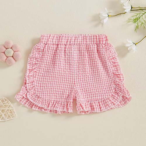 SNKSDGM Girls Sweatpants Size 14-16 Tall Toddler Baby Girl Shorts Casual Summer Gingham Plaid/Seersucker Elastic Waist Ruffle Hem Shorts Bottoms 9-12 Months