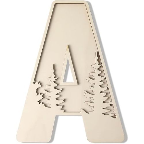 Woodland Layered Wooden Letters 12 Inch, Boho Large Wooden Name Signs for Nursery Big Paintable Wooden Letter A Cutout Wood Forest Letters Alphabet for Wall Decor Baby Name Kids Room Wall Art