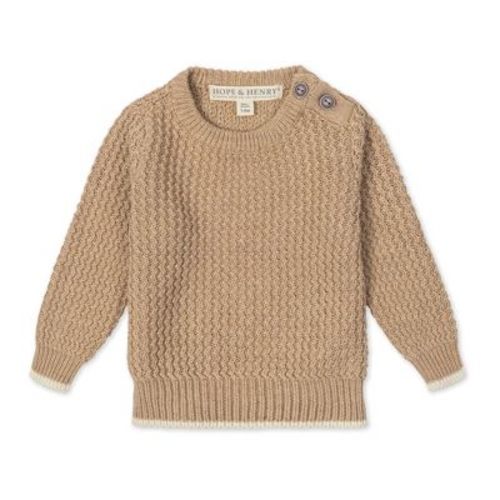 Boys' Organic Long Sleeve Crewneck Sweater with Buttons, Infant