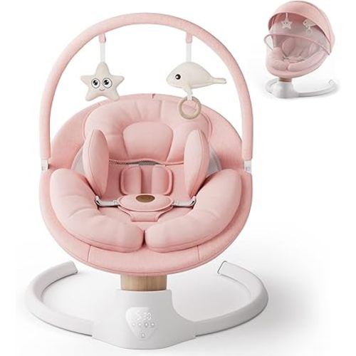 Baby Swings for Infants, FasonBaby Electric Baby Swing with Music Speaker, 5 Speeds, Remote Control and Bluetooth - Portable Infant Swing for Indoor and Outdoor, Pink