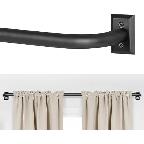 Blackout Curtain Rod for Windows 28 to 48 Inches, Wrap Around Drapery Rod, Heavy Duty Curtain Rods for Darkening, Modern Decorative Curtain Treatment, Matte Black