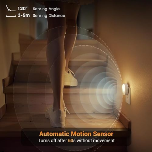 JandCase Motion Sensor Night Light, 4 Pack Motion Activated Sensor Night Lights Plug into Wall, 3000K Warm White, Dimmable Nightlight with Dusk to Dawn Sensor, for Kids Bathroom Hallway Bedroom