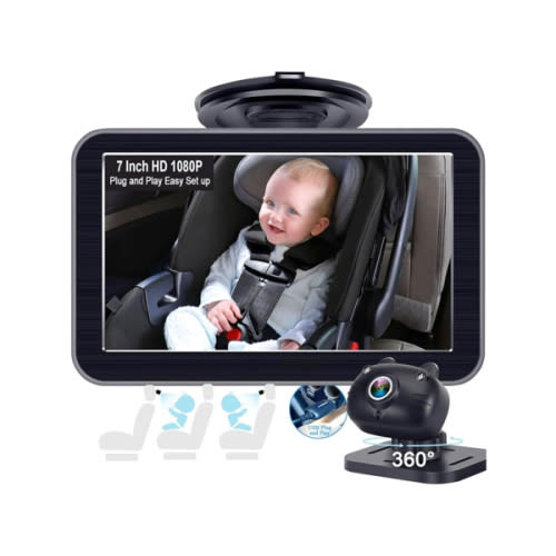 DoHonest Baby Car Camera 7-Inch: USB Plug and Play Easy Setup 360 Degree Rotating Backseat Camera Two Kids HD 1080P Rear Facing Car Seat Cameras Clear Night Vision -V9