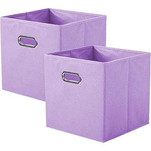 ShellKingdom Storage Bins, Foldable Fabric Storage Cubes And Cloth Storage Organizer Drawer with Metal Handle For Closet And Toys Storage, 11 X 10.5 X 10.5 INCH, 2 Pack (Lavender)