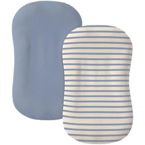 guruixu Muslin Baby Lounger Cover 2 Pack, 100% Cotton Soft & Breathable Infant Replacement Slipcover, Compatible with Snuggle Me Newborn Lounger (Tradewinds,Blue Stripe)