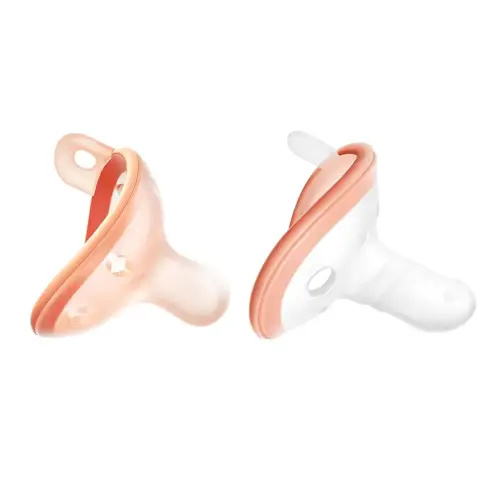 Baby Pacifiers 0-6 Month, Soft Silicone Newborn Pacifiers with Large Air Holes, BPA Free, Set of 2 in Thumb & Breast-Like Shape