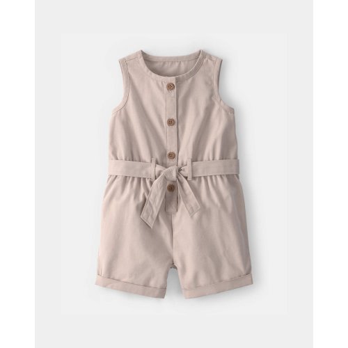 Baby Girl Canvas Sleeveless Romper - Khaki | Carter's