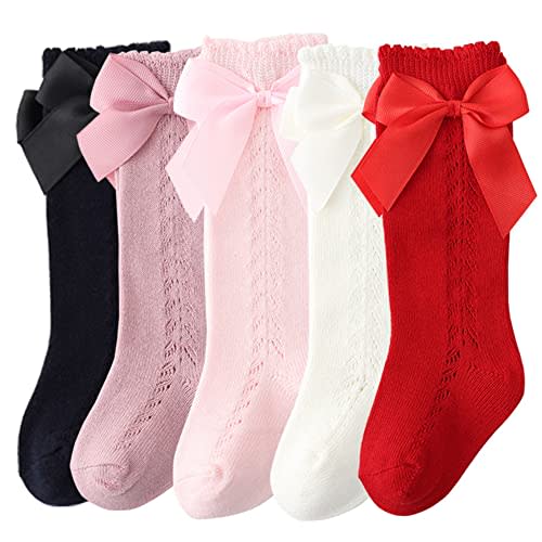 QandSweet Baby Girl Knee-High Socks Toddlers Bow Stockings Newborn Infant Non-Slip Sock