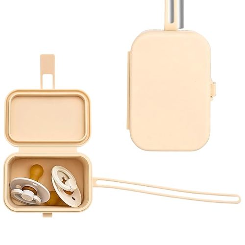 Baby's Aid Silicone Pacifier Case, No Open Slot with Patented Closure, Dishwasher Safe, Attaches to Diaper Bag or Stroller, Holds 2 Pacifiers, (Brown)