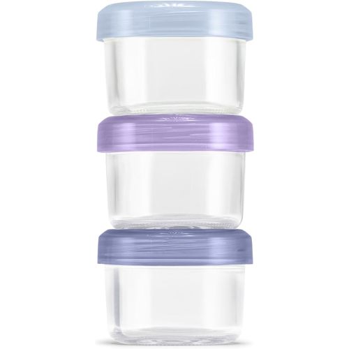 Ello Color Lock 3-Pack 4oz Reusable Glass Condiment Containers with Screw-on Leak-Proof Lid, Perfect for Salad Dressing Sauce Dips, Lunchbox Picnic, BPA-Free, Purple Rain
