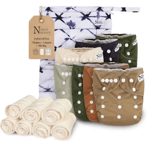 Nora's Nursery Cloth Diapers | 7 Pack | Waterproof,Reusable and Washable