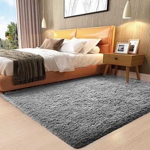 Ophanie Upgrade Rugs Fluffy Shaggy Soft Area Rug Non-Slip Indoor Floor Carpet 3x5 Ft Medium Gray