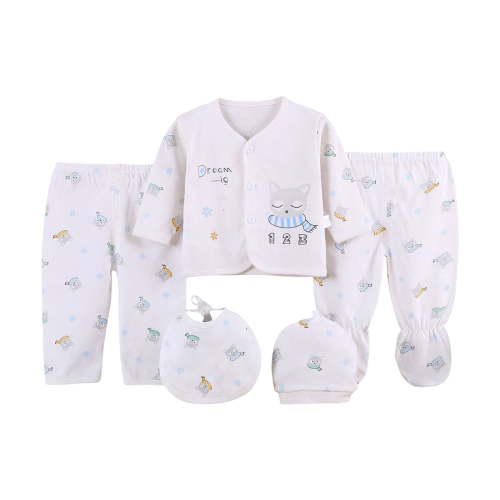 Zanarzt Infant Layette Set Girl New Born Baby Layette Gift Set 5 Piece Cotton Tops+Hat+Pants+Bib Girl Clothing and Baby Must Haves Accessories Blue,0-3 Months