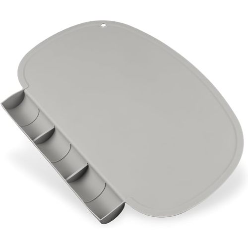 Silicone Placemat with Food Catching Pockets for Baby & Kid, Food Grade Silicone Non-Slip Toddler Food Place Mats with Raised Edges for Dining Table (Light Gray)