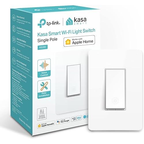 Kasa Apple HomeKit Smart Light Switch KS200, Single Pole, Neutral Wire Required, 2.4GHz Wi-Fi Light Switch Works with Siri, Alexa and Google Home, UL Certified, No Hub Required, White