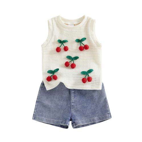 YINGISFITM Toddler Girl Clothes Baby Summer Waffle Knit Tank Top Sleeveless Shirt Jeans Shorts Floral Outfit Girls Clothing
