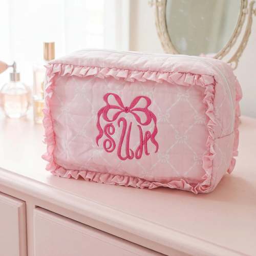 Pink Bows Large Ruffle Zippered Pouch