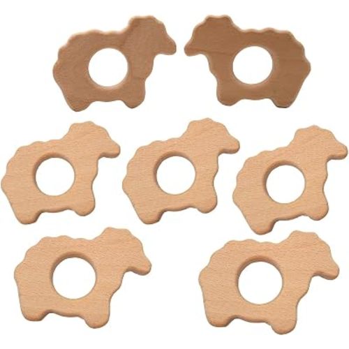 10pcs Organic Wood Sheep Teether Pendant Pure Natural Animal Shape Beech Wooden Teething Handmade Grasping Pattern DIY Pacifier Chain Pendant