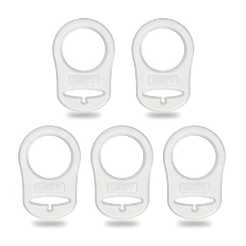 5 Pack Clean Pacifier Clip Silicone Adapter Holder Rings for Pacifier (Food Grade, Clear)
