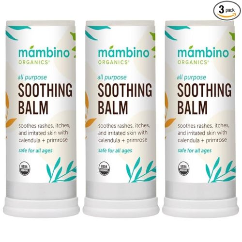 Mambino Organics All Purpose Soothing Balm – Organic Egyptian Calendula & Evening Primrose – Itch Relief for Bug Bites, Diaper Rash, Chafing, Irritated Skin – Cruelty-Free Skin Care, 3-Pack