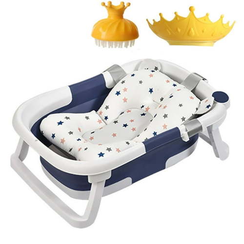 AYMZ Collapsible Baby Bathtub,Baby Bath Tub with Floating Soft Cushion & Support Net & Waterproof Thermometer, for 0-36 Months Infants