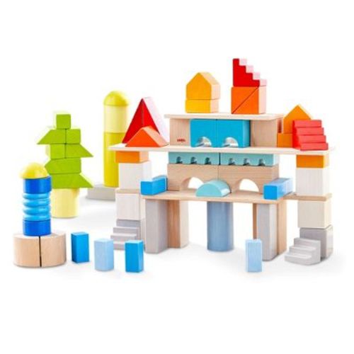 HABA Colored Wooden Building Blocks - Set of 85 Piece Set of Wooden Toys, Stacking Toys for Toddlers 1-3 Ideal Open Ended STEM Play (Made in Germany)