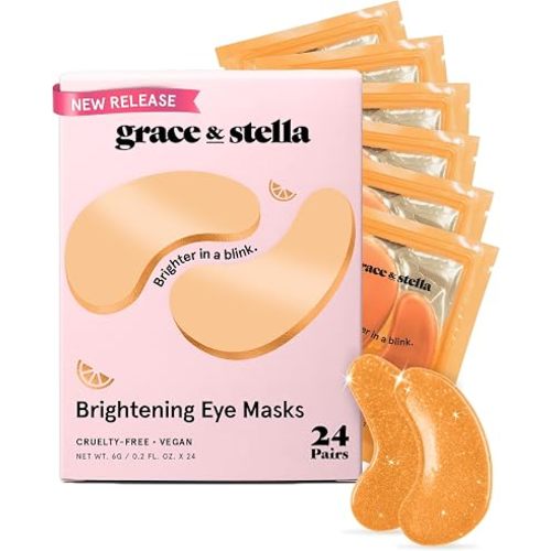 grace & stella New Brightening Eye Patches for Dark Circles (24 Pairs) - Vitamin C Under Eye Patches for Puffiness - Perfect Gifts for Women & Morning Skin Care Routine, Vegan Cruelty Free
